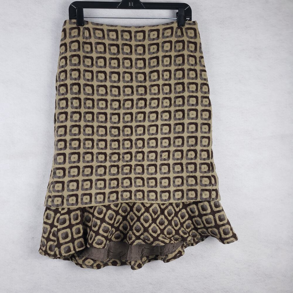 Vintage Casch Women's EU‎ 40 Geo Print Flared Wool Skirt Brown Tan Go-Go Mod